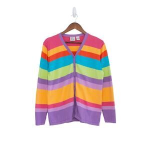 Y2K VTG Field Gear Rainbow Stripe Cotton Cardigan Women L EUC Retro Color